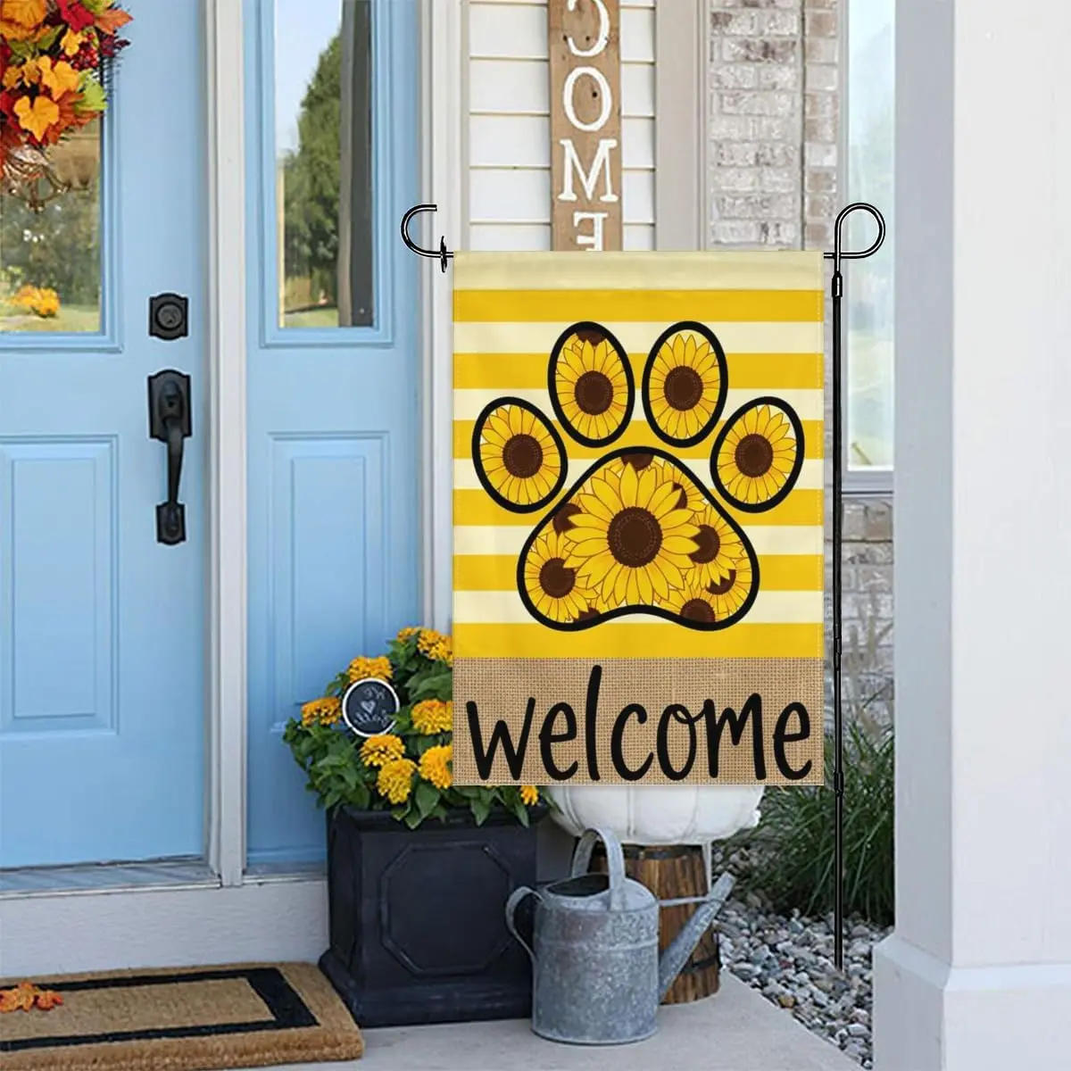 Sunflower Paw Print Welcome Garden Flag 12x18 Inch Double Sided – Summer Floral Dog Yard Decoration for Outdoor Lawn & P yyi