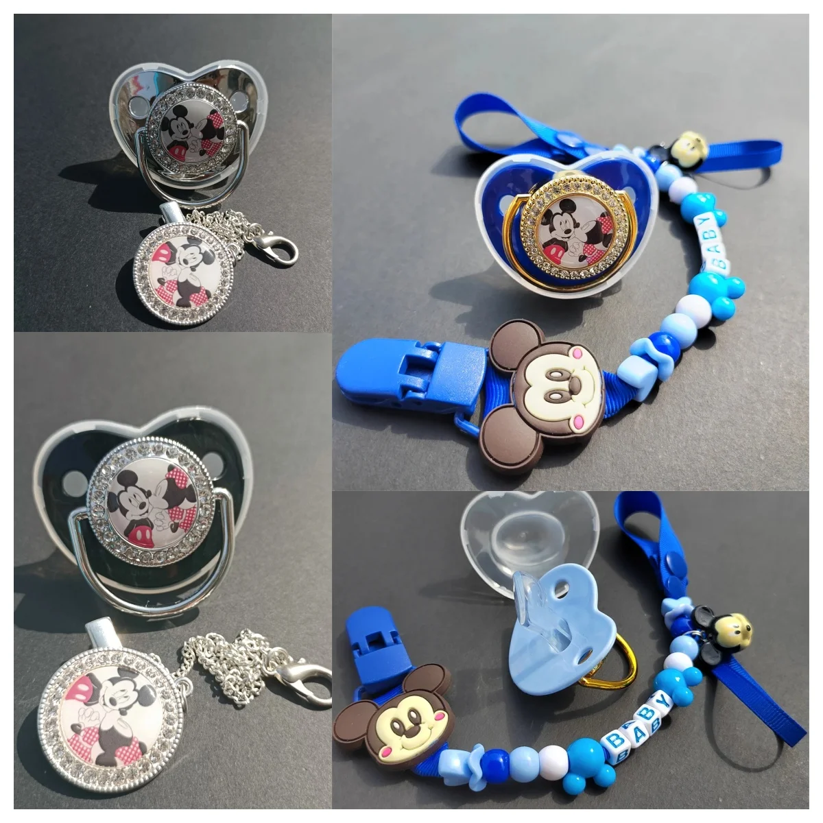 Deluxe Baby Pacifier and Chain Clip New Anime Print Baby pacifier Personalized Alphabet bead Bead chain clip for 0-36 months