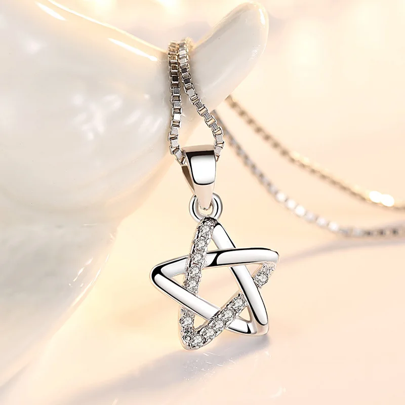 New 925 Sterling Silver Necklace Pendant Stars 5A Zircon for Women Wedding Jewelry Engagement Charm Party Gift Fine Chain