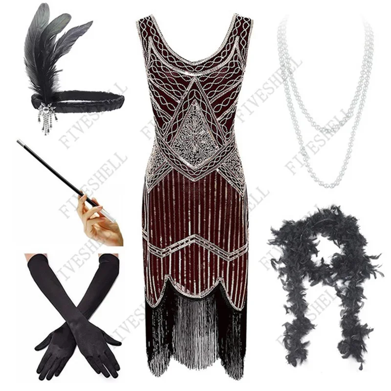 2023 HOT SALES Retro 1920s Style Women Vintage Beaded Sequined Deco Fringe Flapper Gatsby Dress flapper accessories include MS20