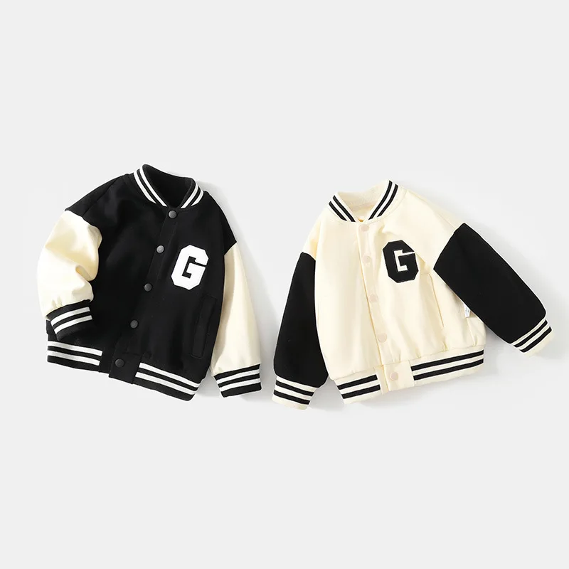 Spring Autumn New Baby Boys Baseball Jacket Patchwork Letter Print Single Breasted Sport Coat For Kids Casual Outwear 1-5 Years