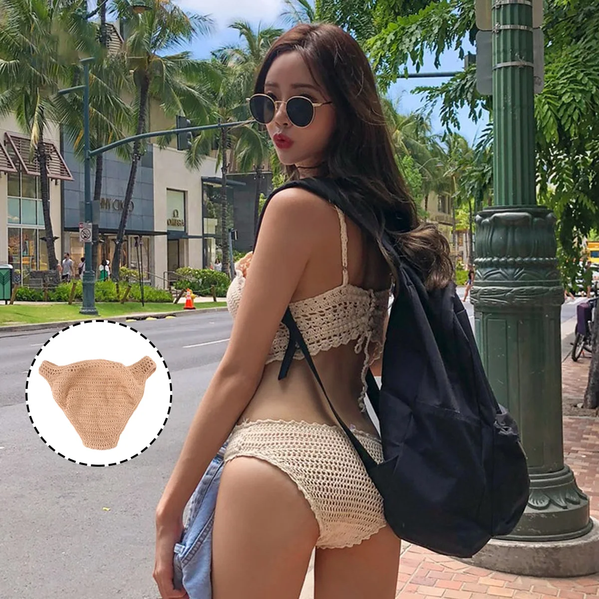 

1Pcs Knitted Bikini Briefs White Size L Stylish Low Rise Summer Beachwear Perfect for Seaside Swim Pool Bikini Season