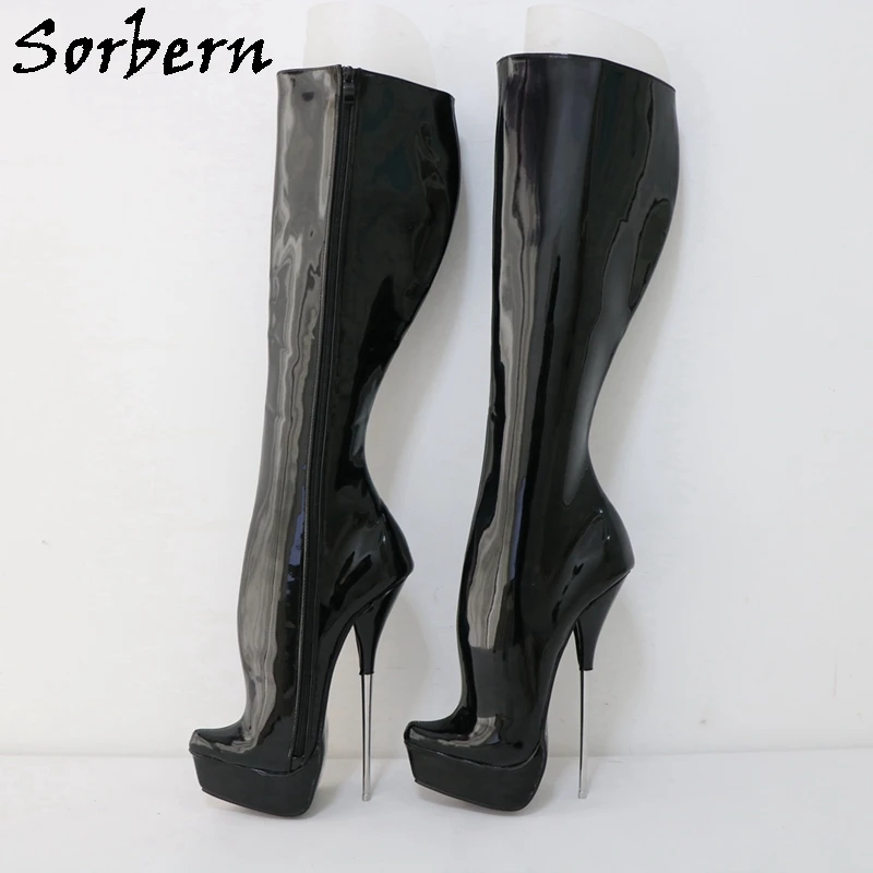 

Sorbern 8.5" Metal High Heel Ballet Boots Women Knee High Platform Hard Shaft Zip Up Inside Custom Pointed Toe Fetish Shoes