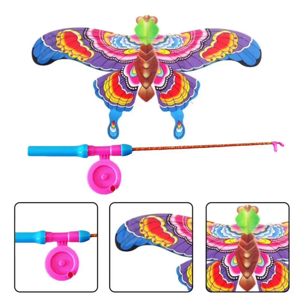 Fishing Rod Dynamic Kite Cartoon Butterfly Swallows Eagle Kite With Handle Kids Flying Kite Outdoor Fitness Equipment