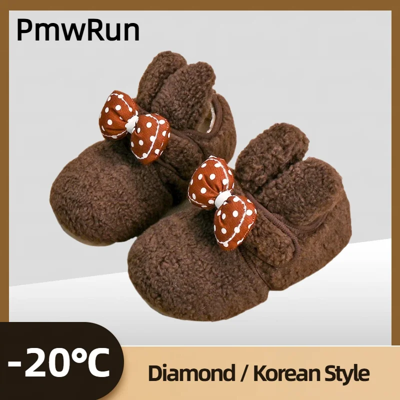 

Милые зимние ботинки в корейском стиле для девочек, плюшевые ботинки с мультяшным кроликом для девочек, толстая теплая обувь с меховой подкладкой, зимние теплые хлопковые сапоги