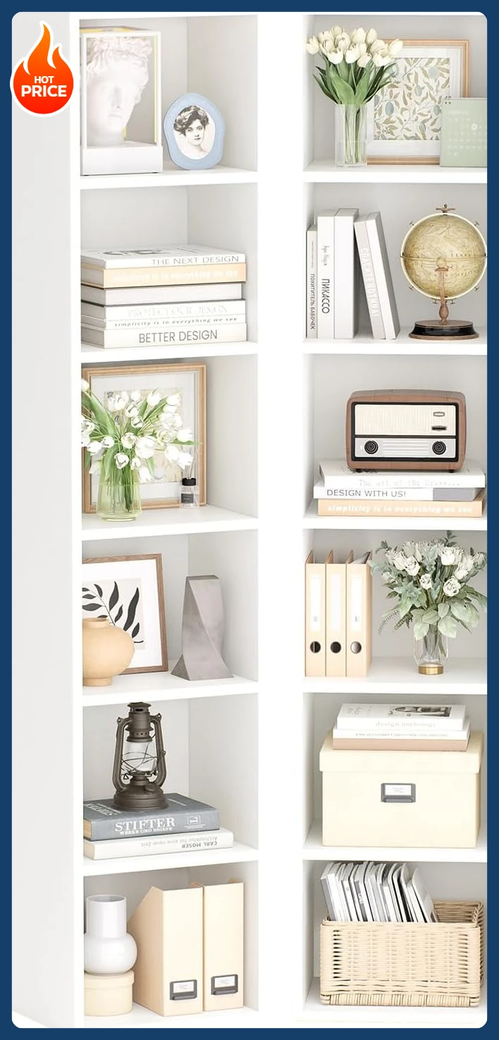 [وصول جديد! ]مجموعة أرفف كتب ضيقة طويلة مكونة من 2، خزانة كتب زاوية نحيفة مقاس 6 طبقات مقاس 71.5 بوصة، عرض رف برجي منظم مكعب مدمج DV