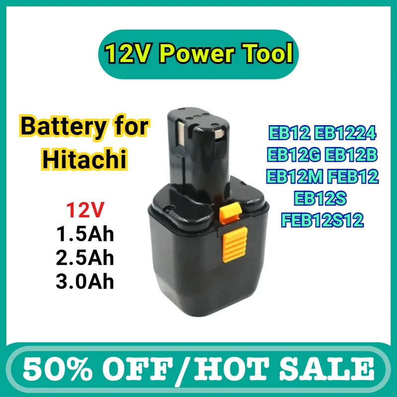 

Replacement Nickel Batteries for Hitachi 12V Power Tool Accessories EB12S, EB1224, EB12G, EB12B, EB12M, FEB12