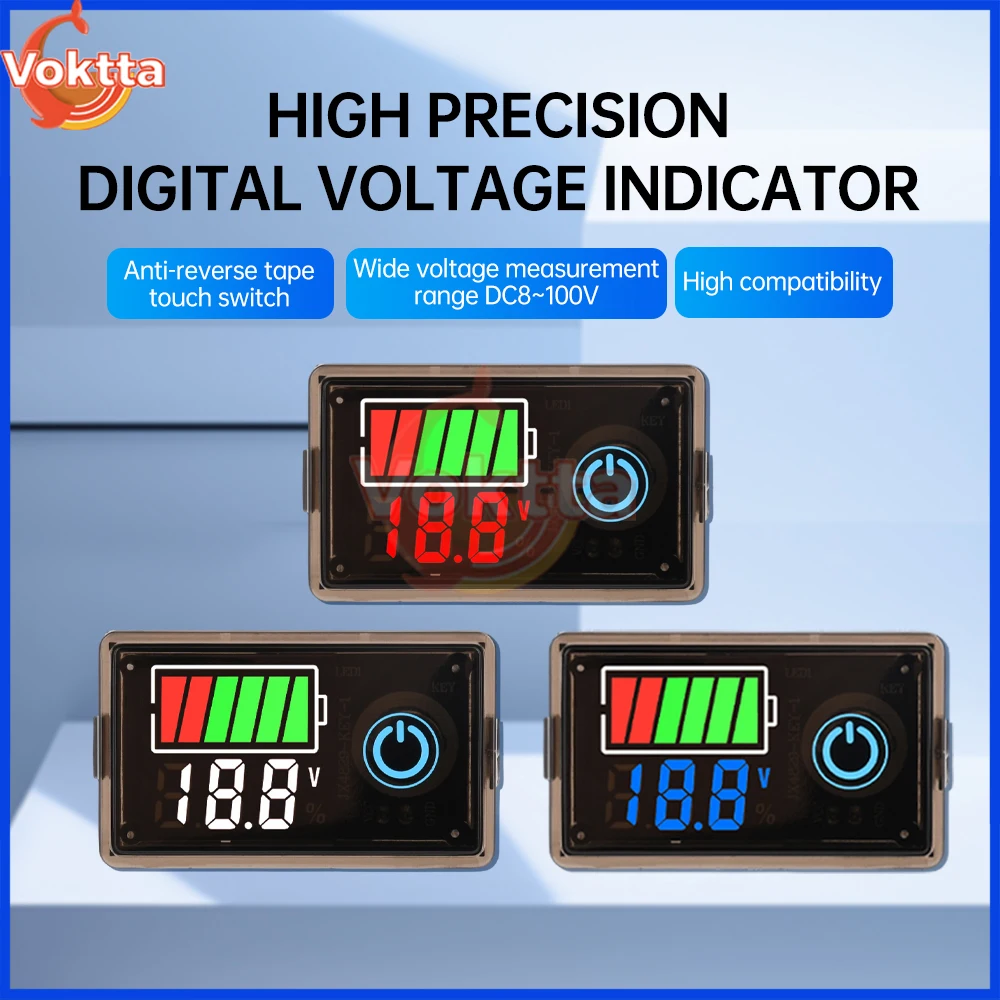 DC 8-100V Battery Capacity Tester Coulomb Meter Monitor 12V 24V 36V 48V 60V 72V Car Battery Voltmeter Charging Level Indicator