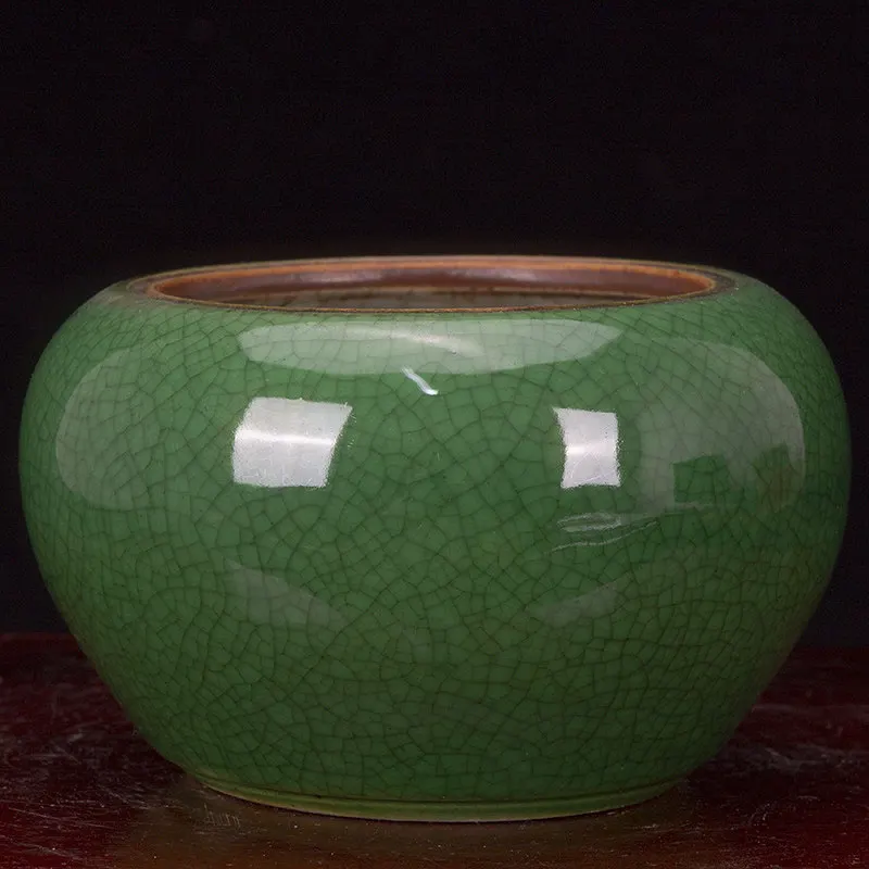 Chinese Vintage Ge Ware Fish Roe Green Glaze Water Washer, Crackle Finish Desk Ornament for Collector