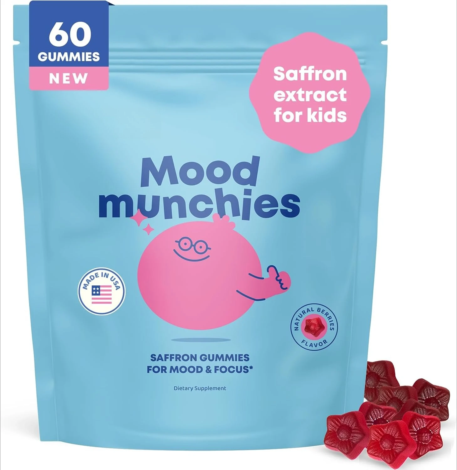 

Mood Munchies Saffron Gummies Saffron Extract Supplement with GABA Passion Flower & St Johns Wort Sugar Free Vegan Brain Support