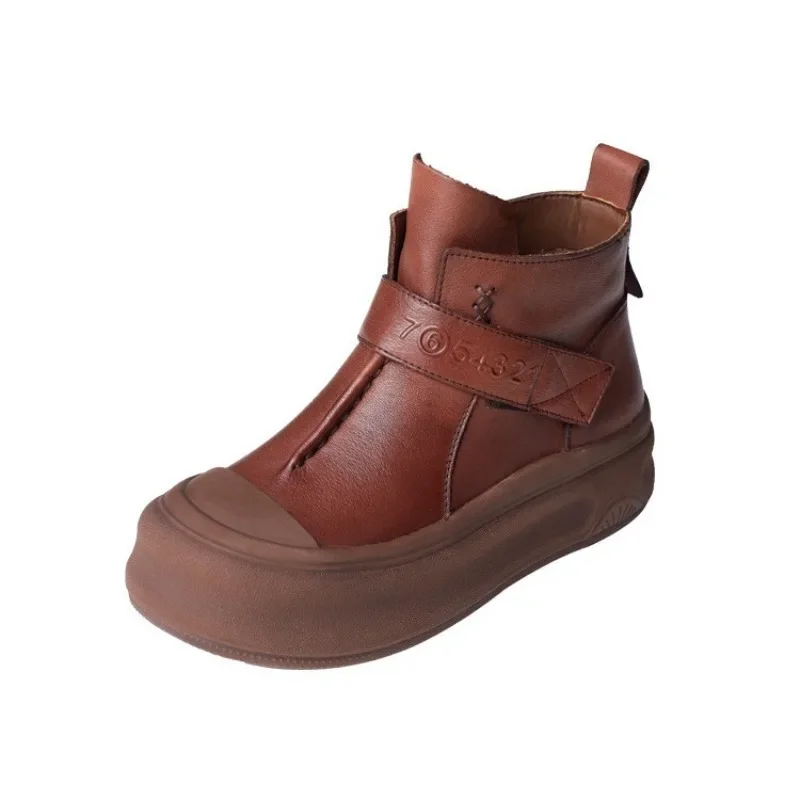 Birkuir retro plataforma plana botas de tornozelo para mulheres lado zip gancho loop botas curtas apartamentos de luxo artesanal botas de couro genuíno