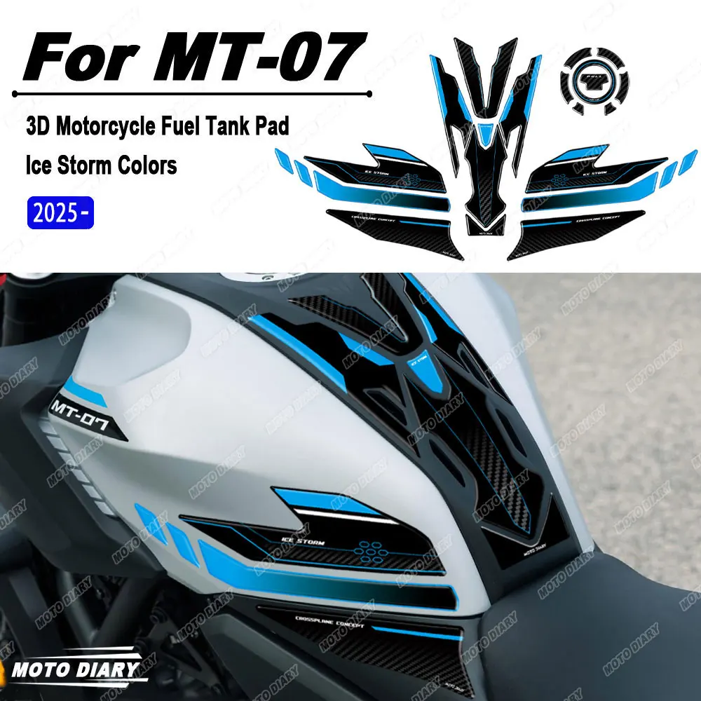 3D Resin Motorcycle Tank Pad Stickers Tank Protection Decals Ice Storm Waterproof For Mt07 MT-07 MT 07 2025 2026
