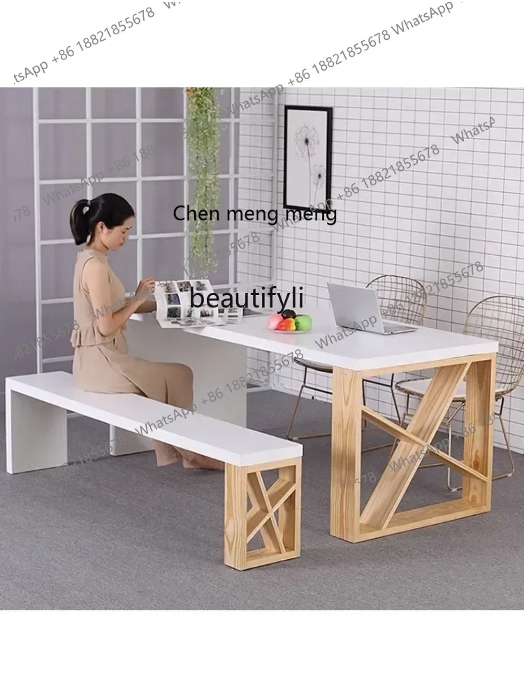 G153 Solid Wood Minimalist Desk Light Luxury Household Dining Table Creative Computer Desk Leisure Workbench Long Table