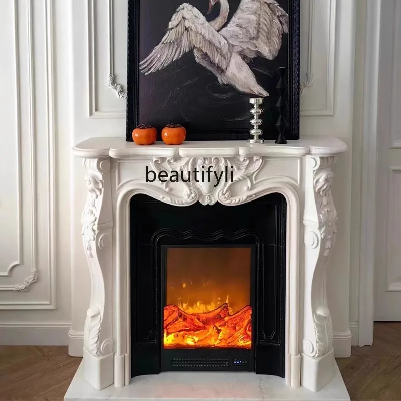 French marble hand-carved stone fireplace white marble stone relief decorative cabinet