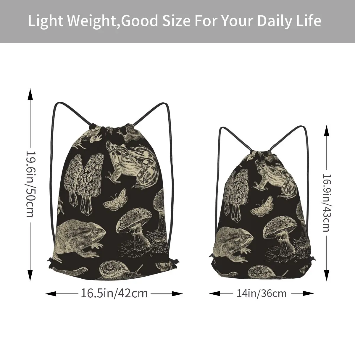 Frog, Mushroom, Snail, And Moth Insects Backpacks Portable Drawstring Bundle Pocket Storage Bag Book Bags for Man Woman School