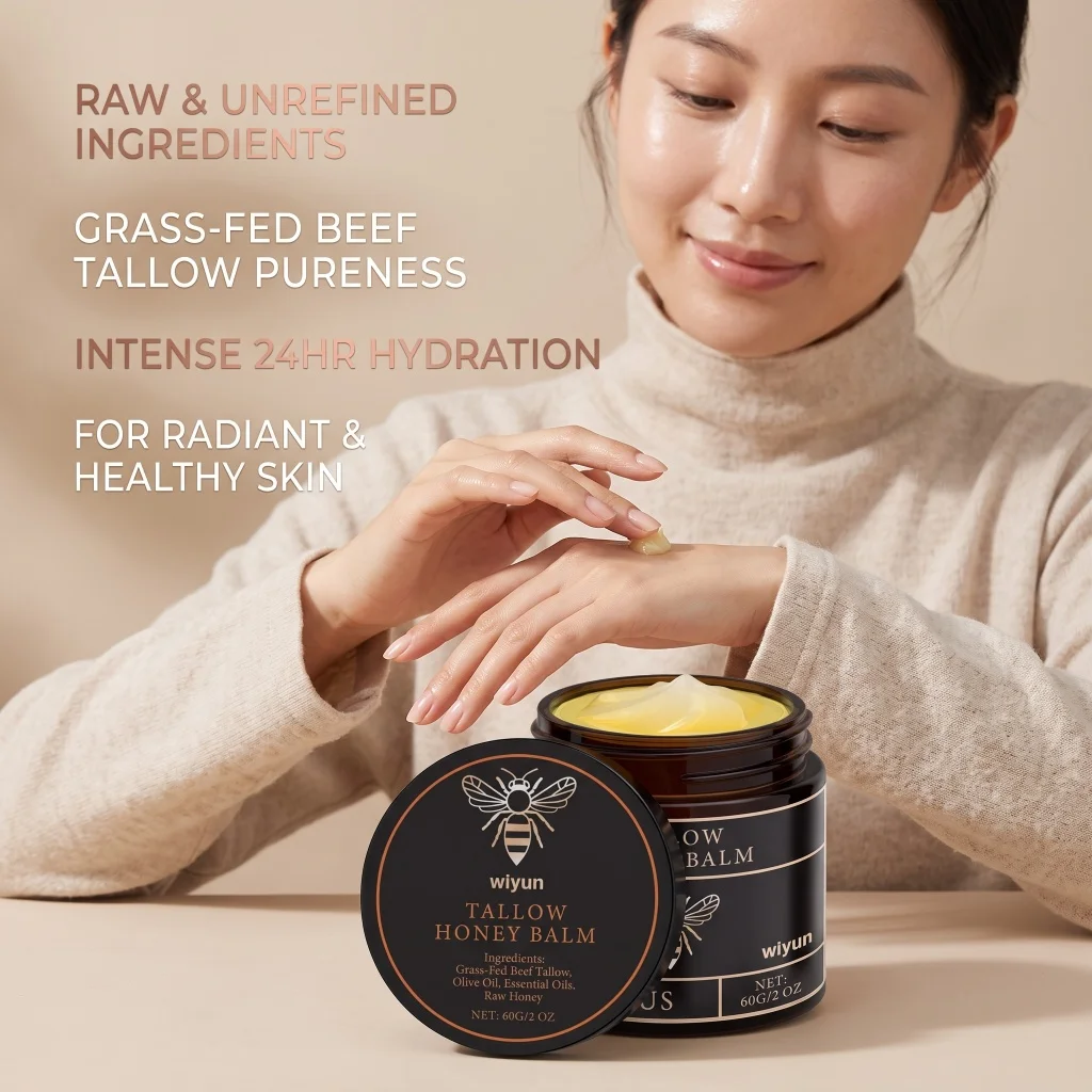 Tallow Honey Balm Grass‑Fed Beef Tallow Olive Oil Raw Honey Natural Balm Deep Moisturizing Skin Barrier Soothe Skin Body Care
