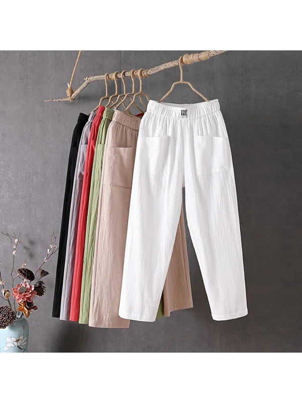Women's Cotton Linen Casual Pants Loose Fit Slim Straight Summer Thin Nine Points Harlan Thin Material Low Waist Design