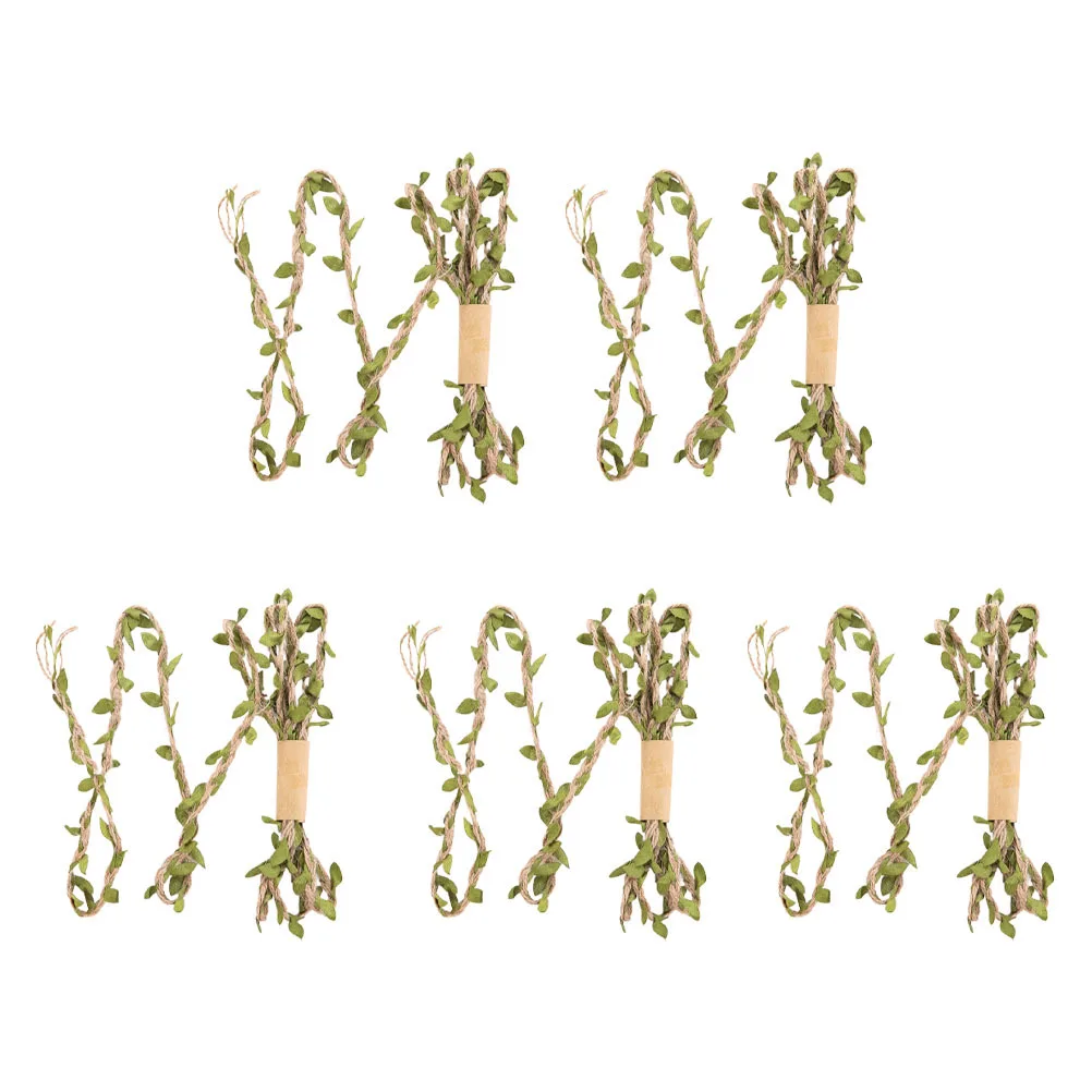 

5Pcs 2m Simulation Green Leaves Hemp Rope DIY Decorative Rattan Xmas Gift Packing Wedding Birthday Gardening Simulated Vines