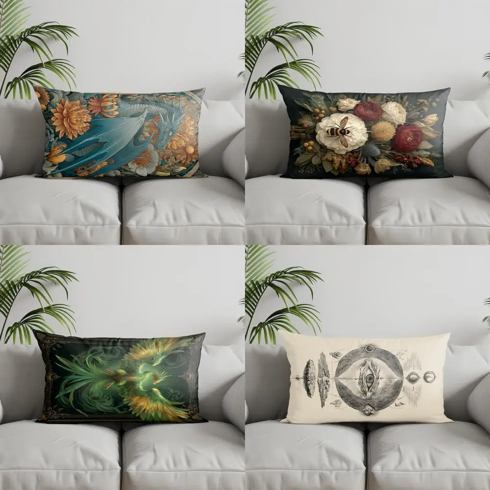 Home Decor Floral Dragon Pillow Cover Suitable For Sofa Bedroom Car Pillow Cover Cushion Rectangular Back Cushion