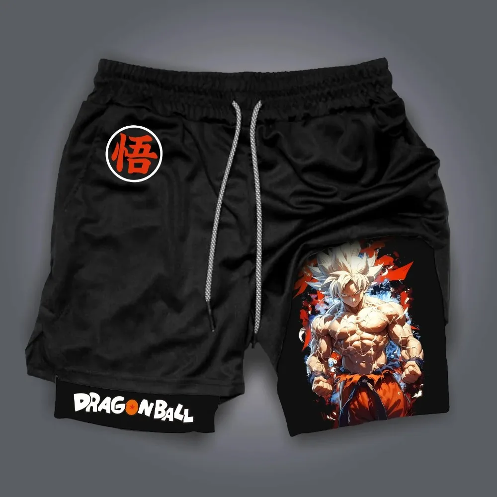 Dragon ball shorts de camada dupla 2026 verão masculino multi funcional respirável suor 2-em-1 shorts esportivos confortáveis de usar