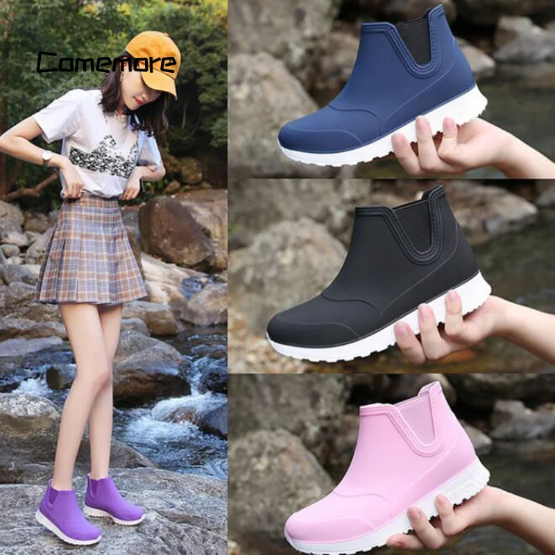 Comemore Women\'s Anti-skid Water Shoes Ankle Boot Women Leisure Fashion Waterproof Shoe Rubber Booties Summer Rain Boots Zapatos