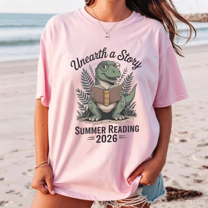 Unearth A Story Summer Reading T-Shirt Men Women Cotton Short-sleeve Tees Casual High Quality Printed T Shirt Woman Clothing