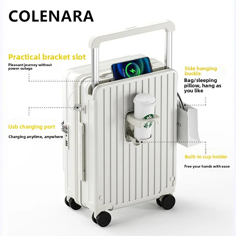 COLENARA High Quality Suitcase USB Charging Trolley Case 20“24”26 Inch Boarding Case ABS+PC Wheeled Travel Bag Women's Luggage