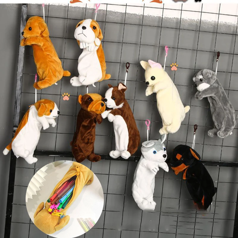 Cartoon Plush Pencil Case Kawaii Plush Dog Puppy School Office Supplies Pencil Bags For Kids Stationery Pencil Box