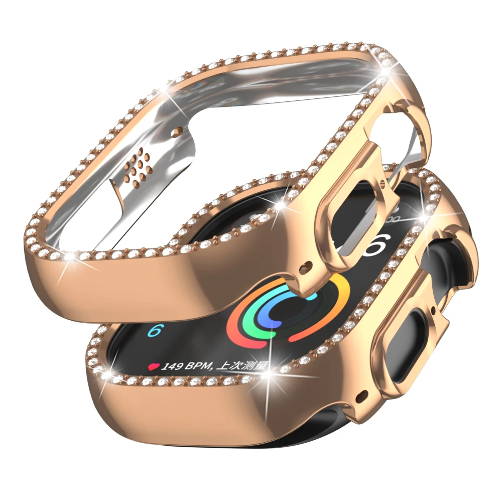 Мигающий бриллиант + чехол для часов Apple Watch, 49 мм, зеркальный бриллиантовый крутой бампер + экран Iwatch серии 8, ультра аксессуары