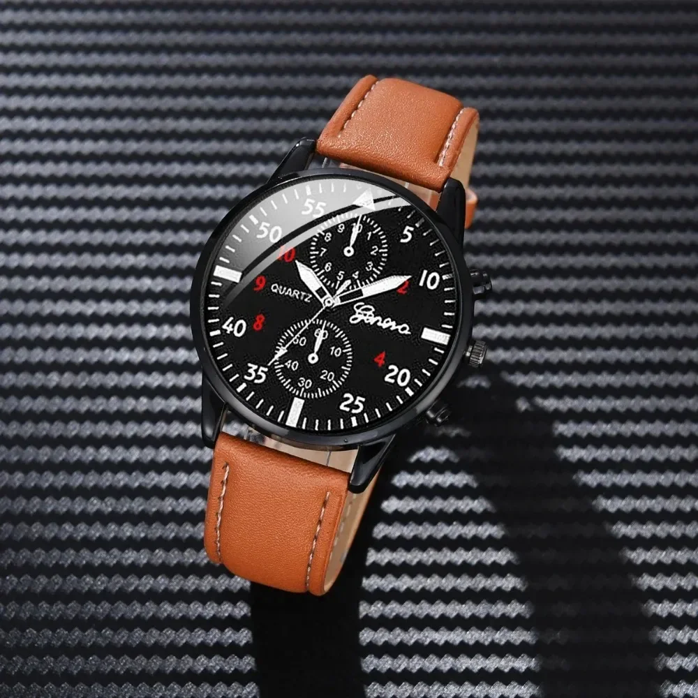 4/2/1개 남성 스포츠 시계 세트 남성 비즈니스 쿼츠 손목시계 고급 브라운 가죽 팔찌 남성 시계 캐주얼 시계（상자 없음）