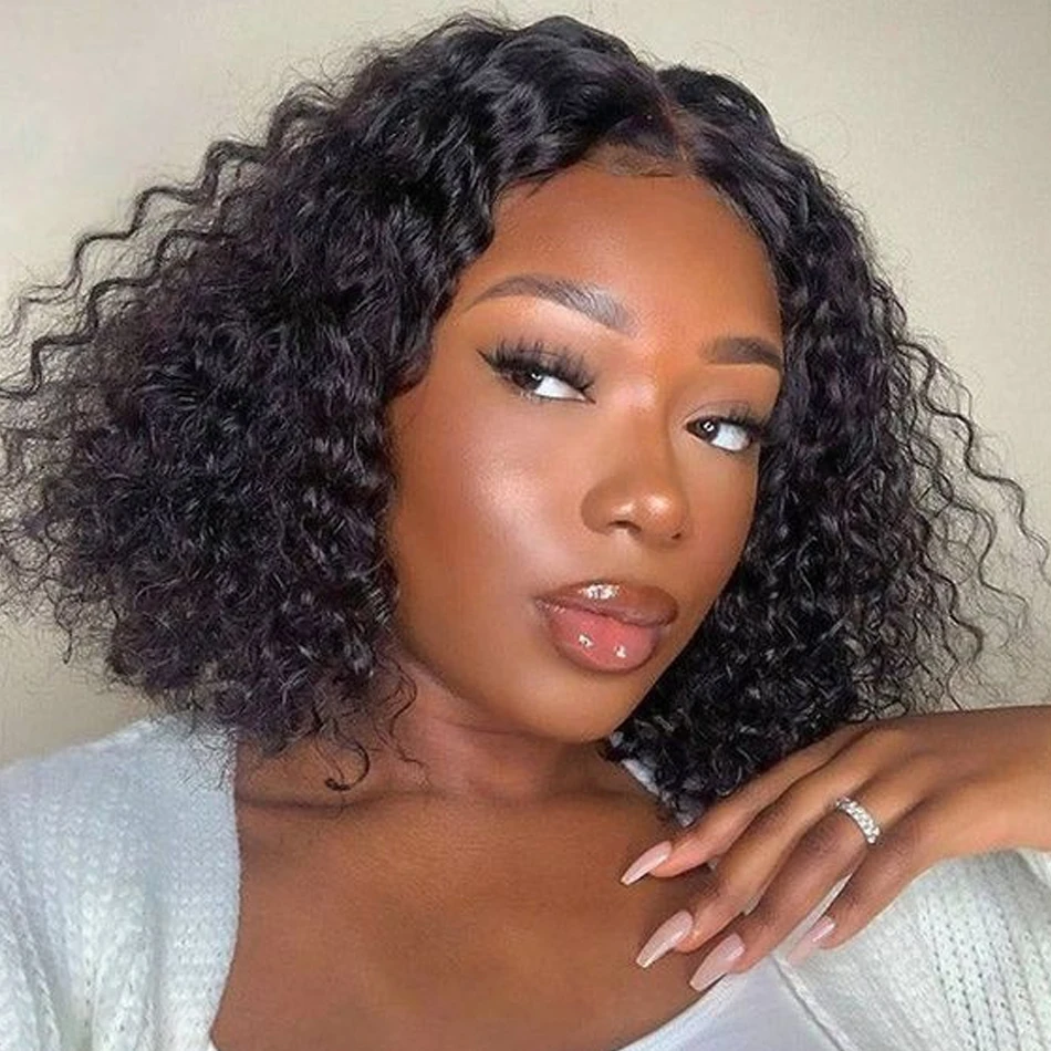 

Glueless Kinky Curly HD Wigs Short Bob Wigs Human Hair Lace Frontal Wig 180% Deep Curls 13X4 Wig PrePlucked Baby Hair Wear To Go