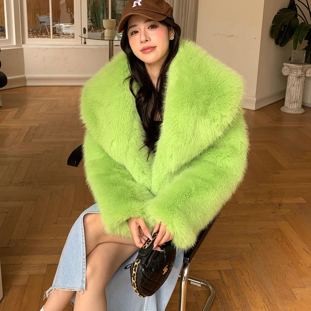 Short Winter Fur Jackets Turn-down Collar Plush Coats Women Fashion 2024 Thick Faux Fur Coats Furry Outerwear Streetwear