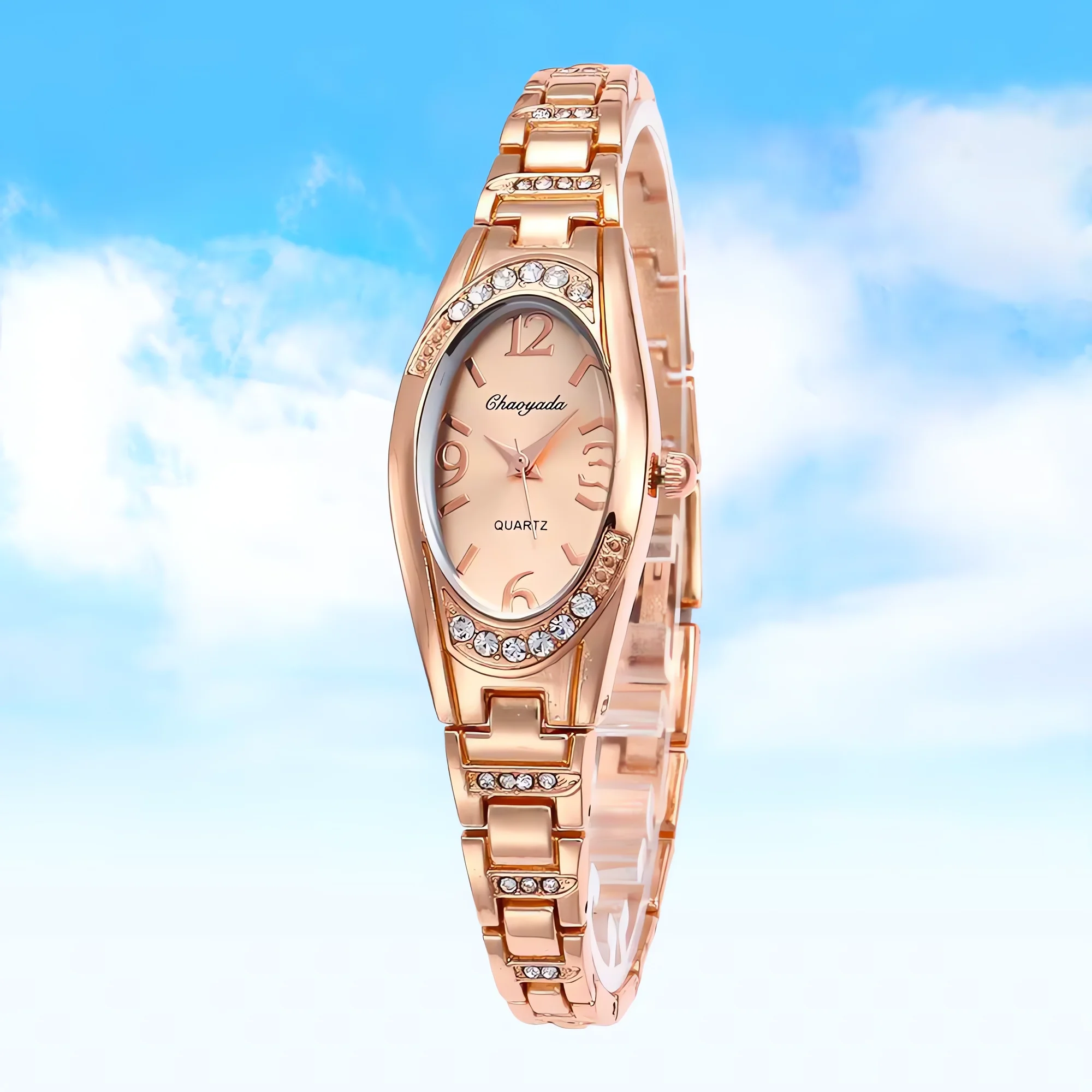 Women's Stylish Band Quartz Watch Bling Crystal Bracelet Analog Clock Dress Wristwatch Timepiece