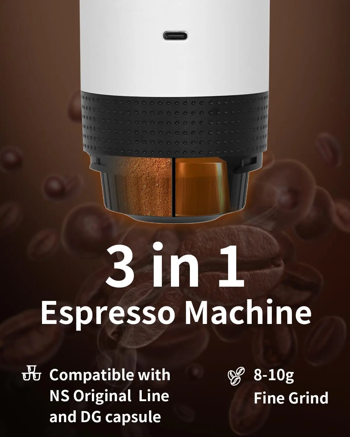 2026 New Upgrade Portable Electric Espresso Machine, Travel Coffee Maker Brewer Compatible With Ground Coffee & NS Capsules