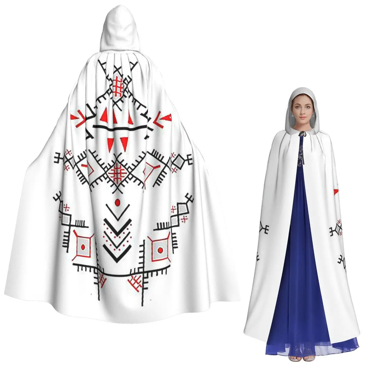Kabyle Jewelry Amazigh Morocco Long Hooded Cloak Witch Medieval Costume Cosplay Cape HalloweenCoat Adult Unisex