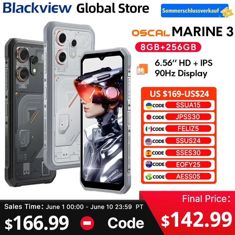 Blackview Oscal MARINE 3 Rugged Smartphone 6.56-inch HD+ IPS 90Hz Display 5000mAh Android 16 MTK Helio G81 NFC 256GB Cellphone