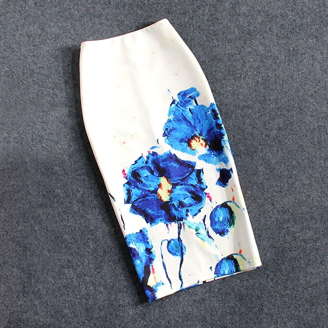 Women Skirts Casual Print Flowers Pencil Skirt Stretchy Skirts  22Colors Faldas Mujer