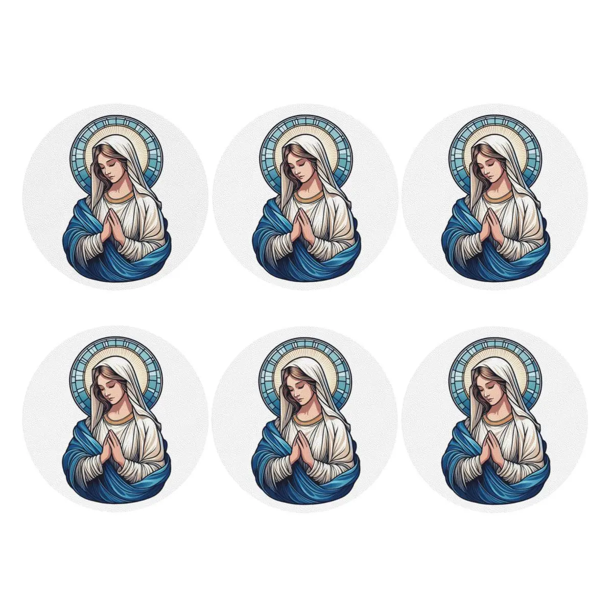 Virgin Mary Pray For Us Catholic Coasters PVC Leather Placemats Non-slip Coffee Mats for Decor Home Dining Pads Set of 6