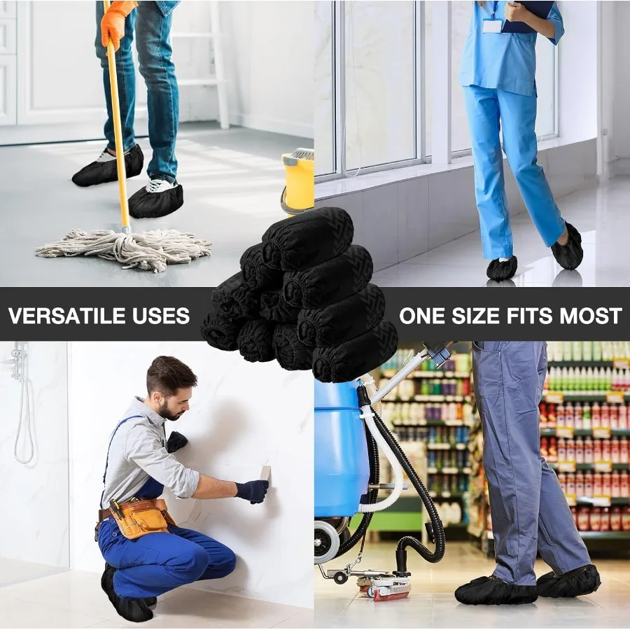 600팩 일회용 부츠/신발 커버, 미끄럼 방지, 두꺼운 추가 보호 기능, 남녀 공용, 검정색, 내구성 좋음, 이상적인 선택