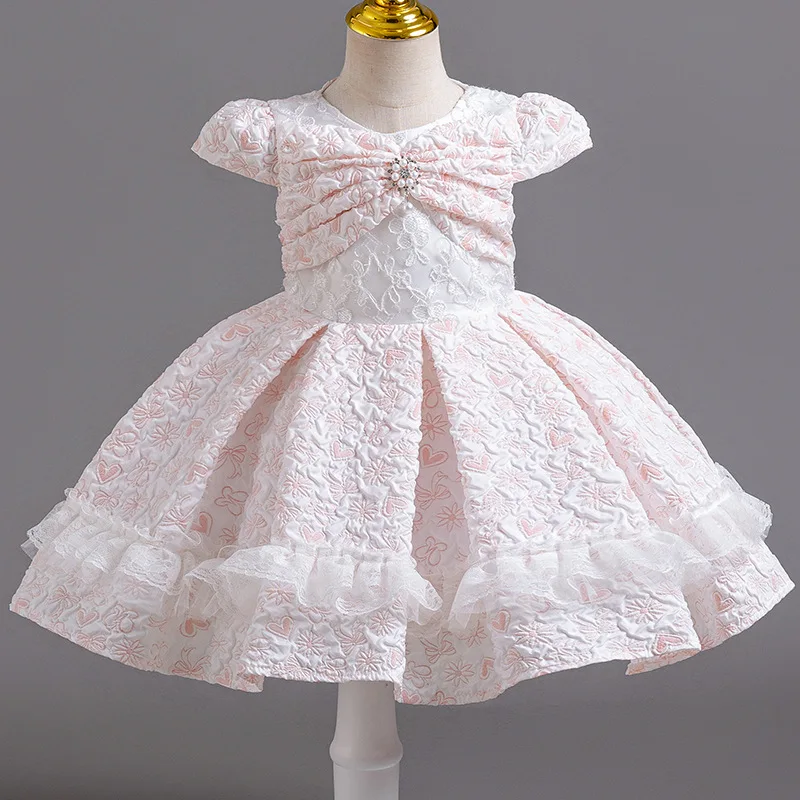 HETISO 1st Birthday Baby Dresses Flower Embroidery Princess Party Wedding Costumes for Infant Kids Lace First Communion Gown