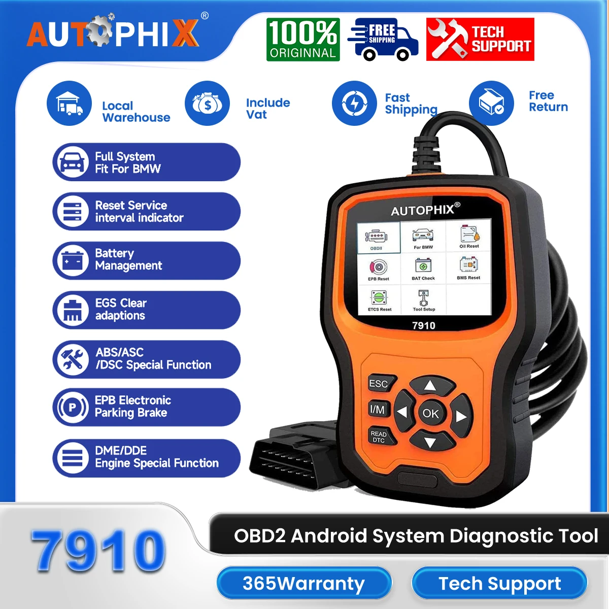 Autophix 7910 OBD2 Automotive Scanner Diagnostic Tools All System Battery Management ECU Reset OBDII Code Reader obd 2  For BMW