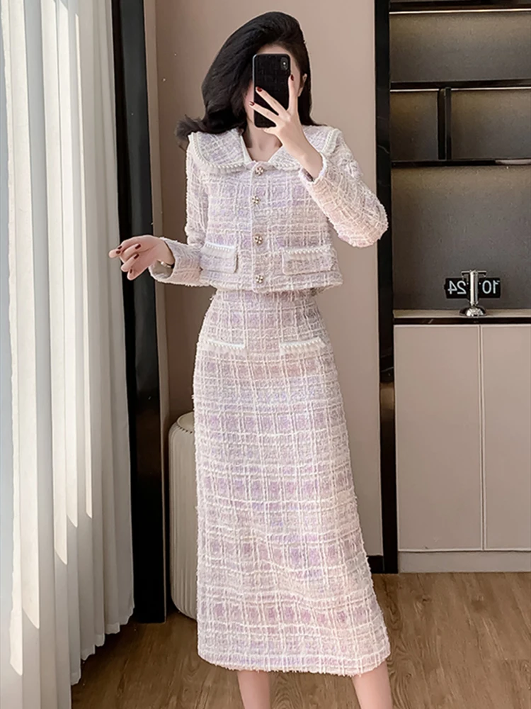 

Elegant Large Lapel Heiress Classic High-end Jacket High-waist Skirt 2025 New Fashion Suit for Women Female Office Lady Trendy