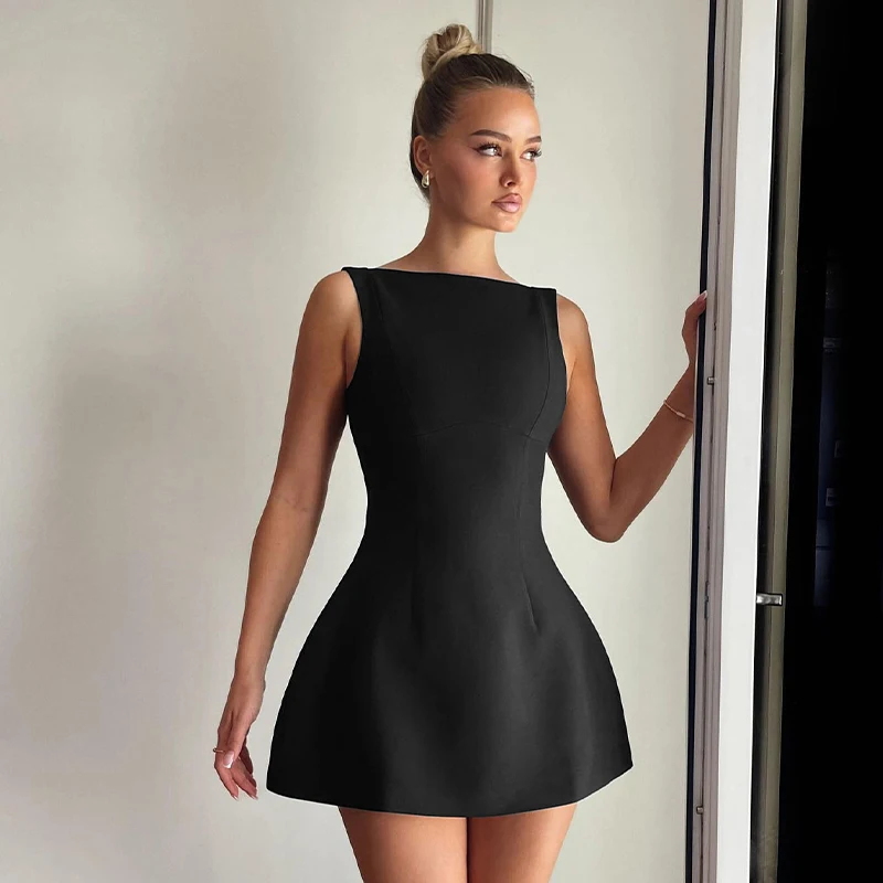 Lygens Elegant Backless Sleeveless A Line Sexy Short Dress Party Evening Summer Streetwear Casual Clothes Manufacturer 2024