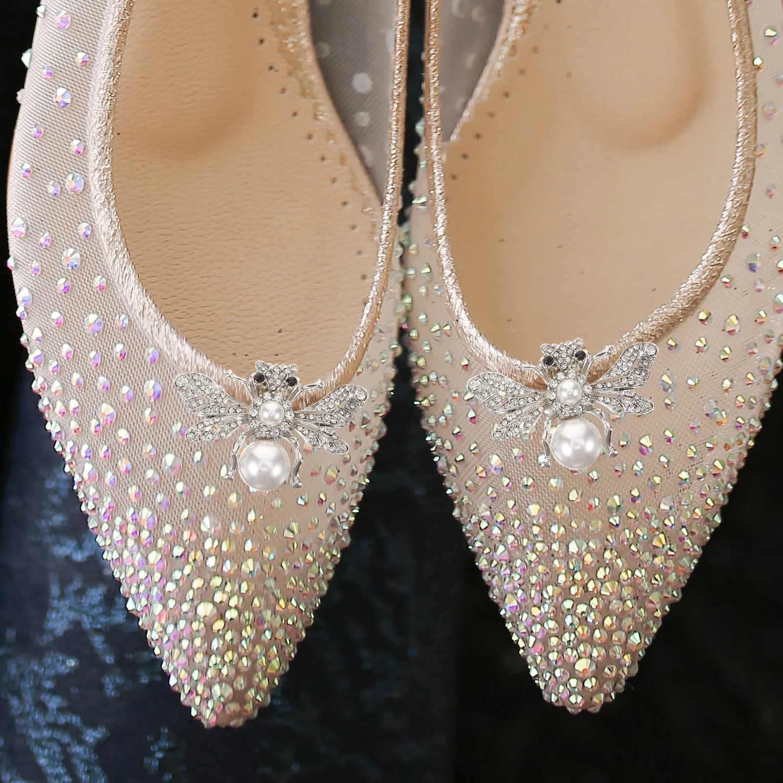 

1 Pair Removable Flowers Bee Decoration for Women Wedding Bride Clips Rhinestone Crystal Metal Shoe Clips Shoe Jewelry
