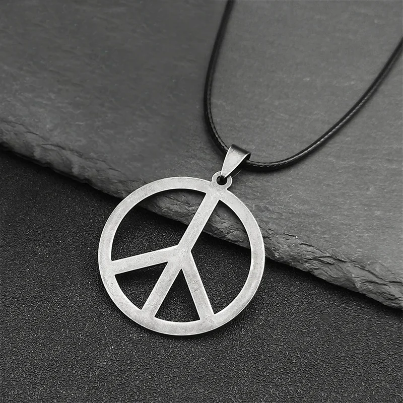 Punk Hip Hop Frieden Symbol Anhänger Halskette Vintage antiken Edelstahl schwarz Anti-Krieg Zeichen Freundschaft Schmuck Geschenke 910