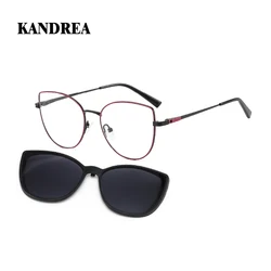 KANDREA Cateye Vintage Sunglasses Women Clip on Brand Designer Optical Polarized Eyeglasses Frame Prescription Glasses DT30039