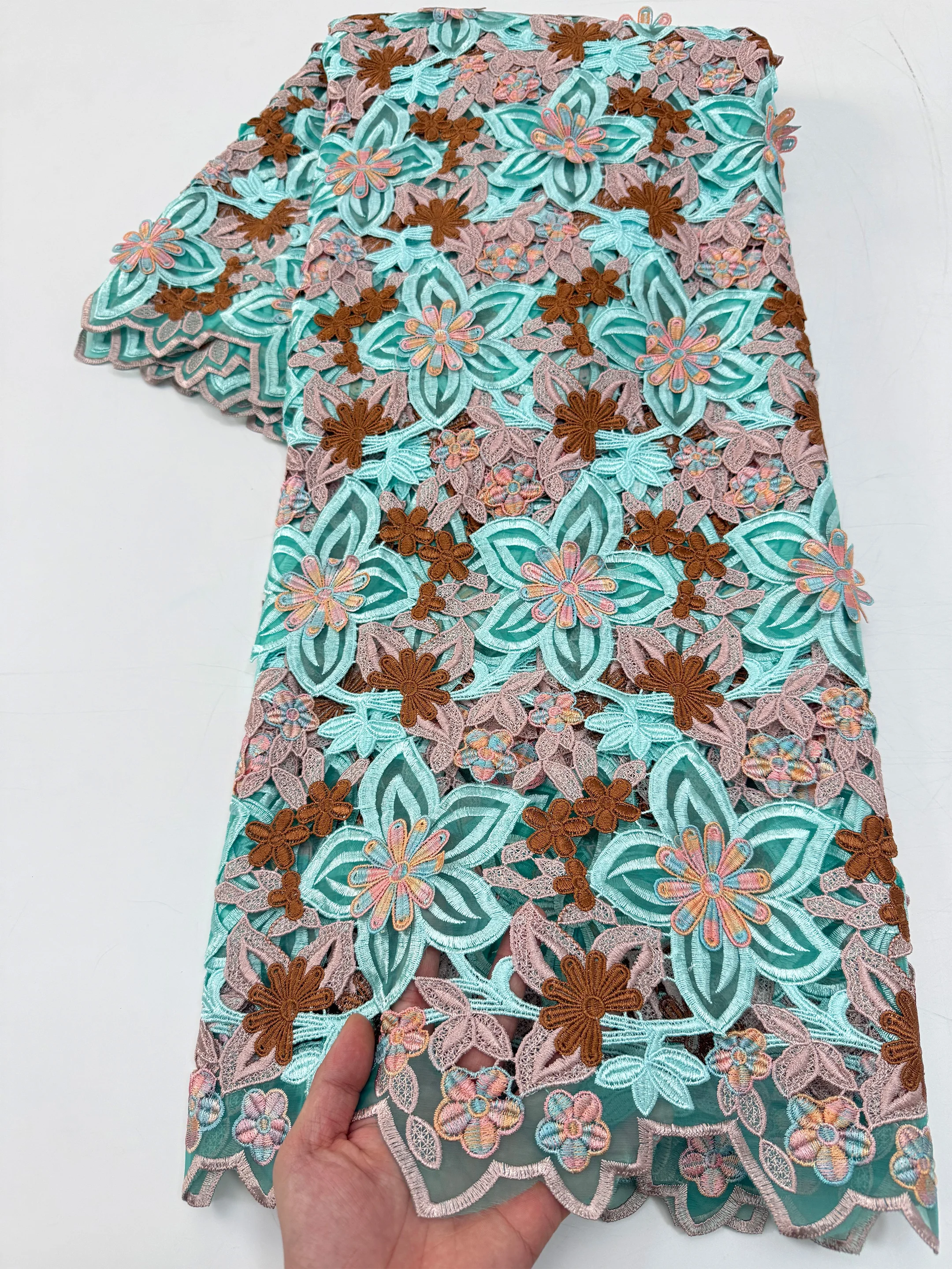 

Африканское высококачественное кружево из органзы ручной работы с 3D цветами, тюлевая ткань с цветочным узором, французское нигерийское кружево для свадебных платьев