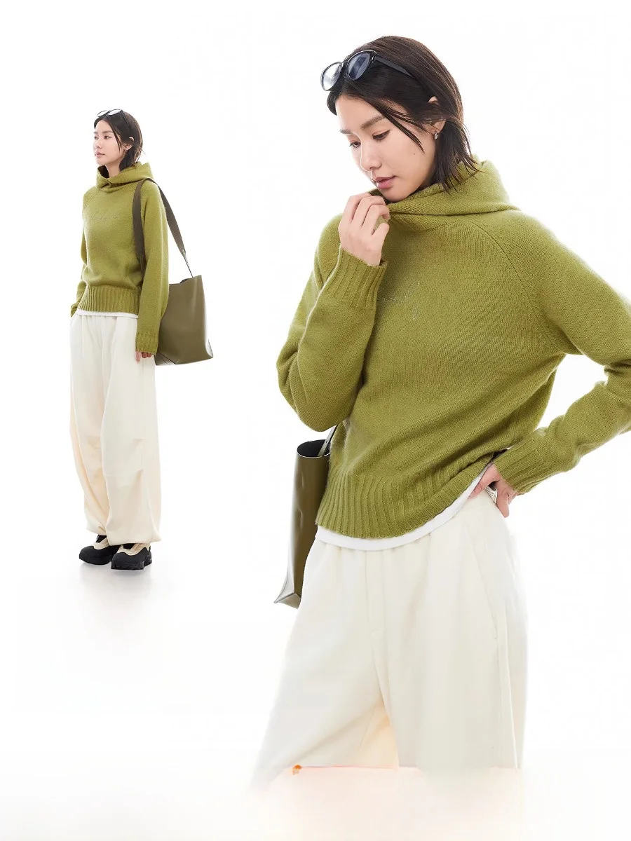 

Cloud Life Baoulan Wool Blend Knitted ort Hoodie Women's Casual Loose Fit Soft Warm Ciwalk Long Sve Top