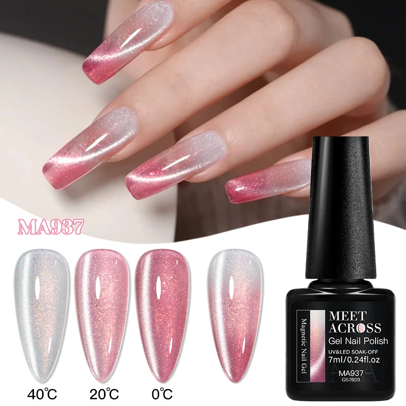 7ml Glitter Thermal Cat Magnetic Gel Nail Polish Pink Temperature Color Changing Gel Soak Off UV Gel Varnish For Winter Manicure