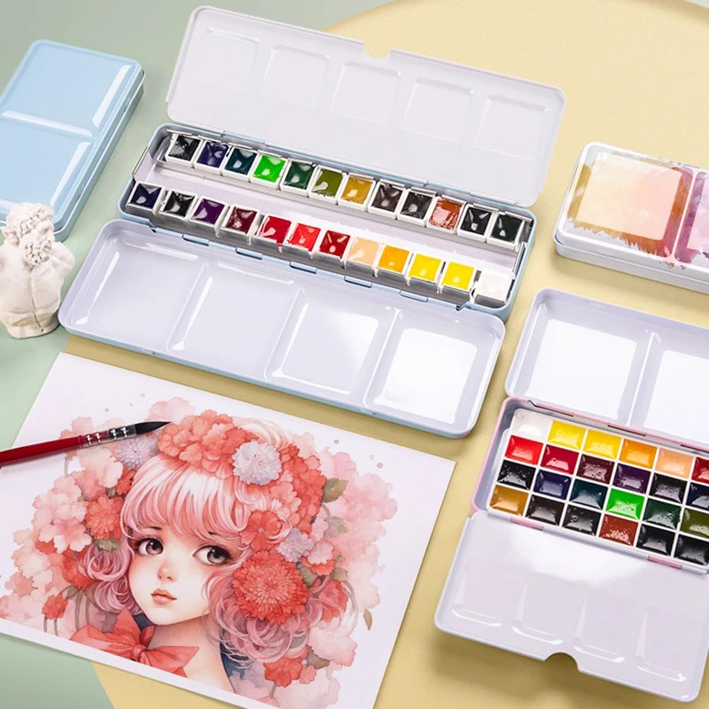 Solid Watercolor Paint Set 24/36/48 Colors Schmincke Watercolor Portable Metal Box for DIY Design Painting Artists and Beginners